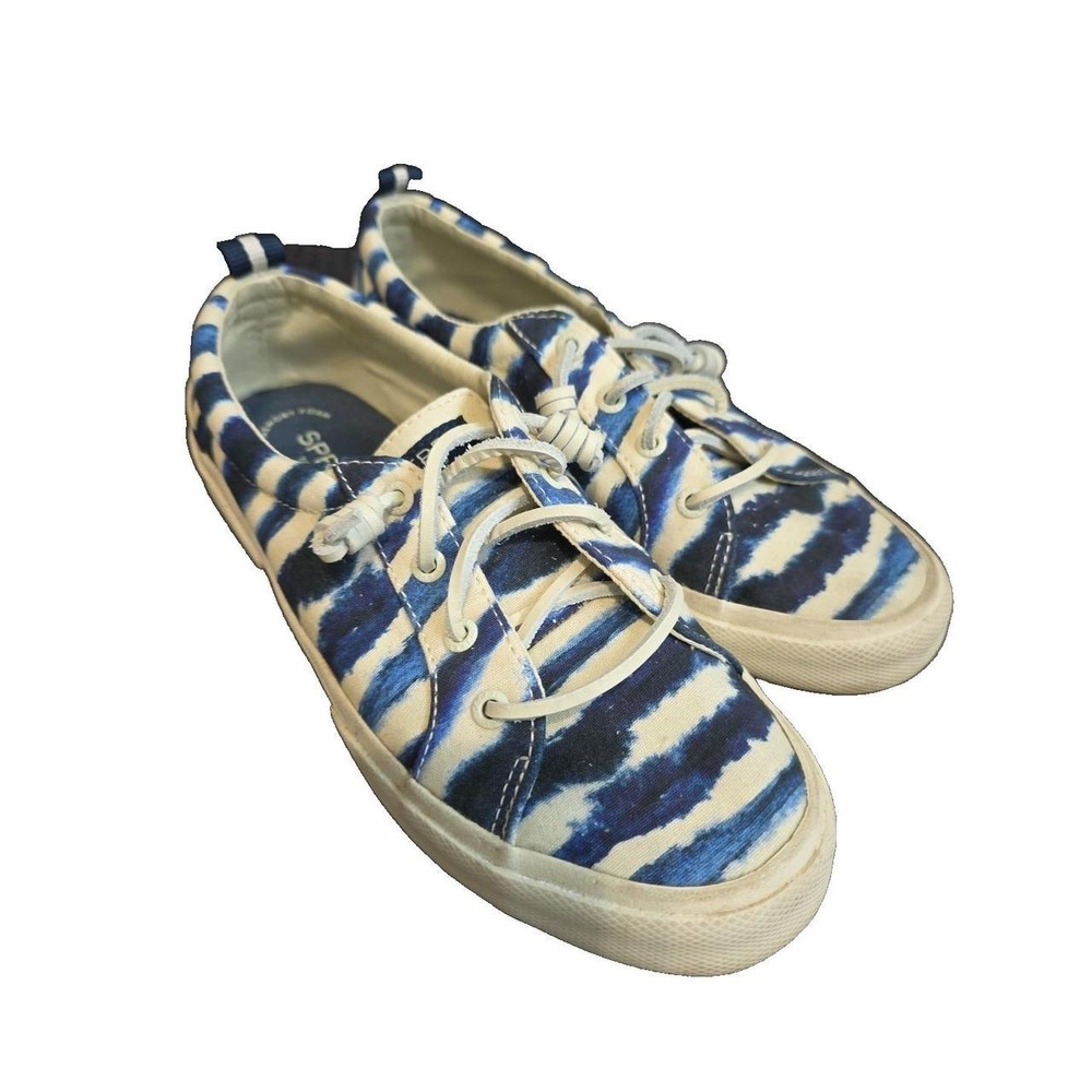 Sperry Pier Wave LTT Women 7 Boat Shoe Blue Striped Canvas Sneaker STS87259